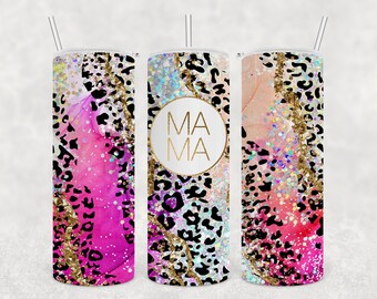 NOT A DIGITAL, Nahtlos, MAMA Glitter Leopard Print, Sublimation Transfer, Druckfertig, 20 g Skinny Tumbler Transfer