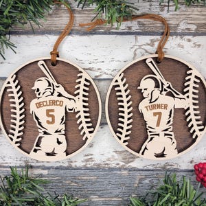 Personalized Layered Baseball Jersey Ornament with Players Number and Name - Unique Sports Keepsake