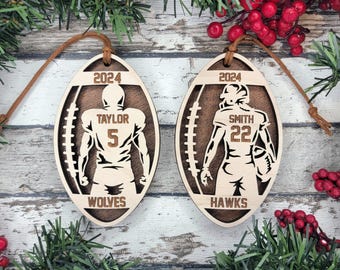 Personalized 3D Football Ornament, Layered & Engraved Custom Football Player Ornament, Football Player Gift, Unique Sports Keepsake
