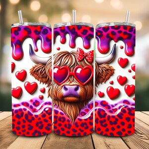 Valentines Highland Cow SUBLIMATION TRANSFER, Ready To Press Sublimation Transfer, 20 oz, Skinny Tumbler, Not A Digital