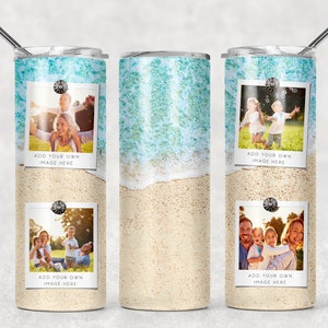 Custom 20 oz Personalized Beach Photo Tumbler, Add Photo Text Tumbler