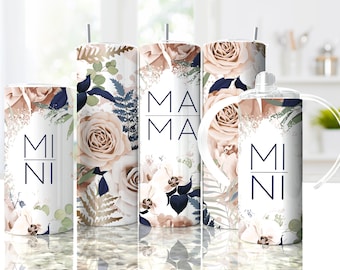 Mama Mini Pink Floral 20oz skinny tumbler transfer - 12 oz kid transfer - sippy cup - water bottle - READY TO PRESS