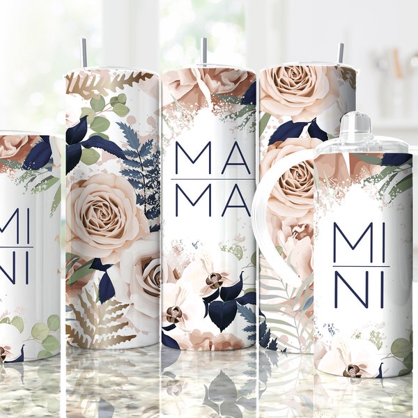 Mama Mini Pink Floral 20oz skinny tumbler transfer - 12 oz kid transfer - sippy cup - water bottle - READY TO PRESS