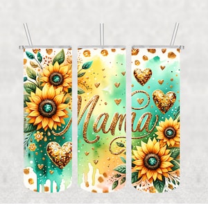 NOT A DIGITAL, Seamless, MAMA Sunflower Glitter Print, Sublimation Transfer, Ready To Press, 20 oz Skinny Tumbler Transfer, Mother&#39;s Day