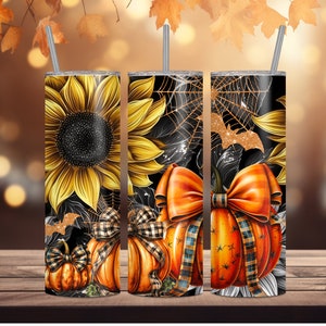 NOT A DIGITAL//Sunflowers and Pumpkins// Sublimation Transfer// Ready To Press// 20 oz Skinny Tumbler Transfer