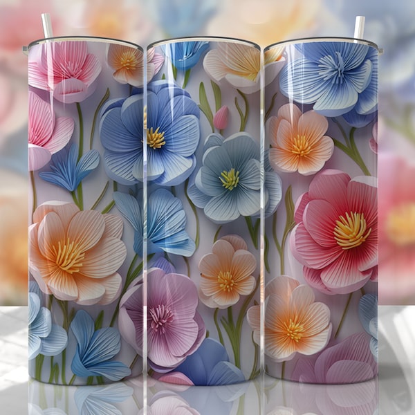 NOT A DIGITAL// 3D Floral// Sublimation Transfer// Ready To Press// 20 oz Skinny Tumbler Transfer