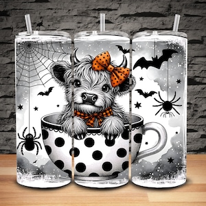 NOT A DIGITAL, Spooky Highland Cow, Printed Tumbler Wrap, Sublimation Transfer, Ready To Press, 20oz Tumbler Transfer