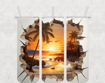 Playa 3D, TRANSFERENCIA DE SUBLIMACIÓN, Listo para imprimir, 20 oz, Transferencia de impresión, No digital