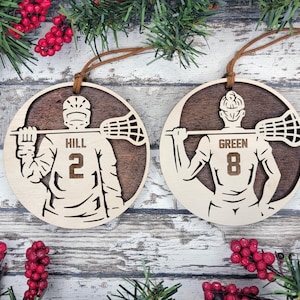 Personalized Lacrosse Ornament, Layered & Engraved Custom Lacrosse Player Ornament, Lacrosse Player Gift, Unique Sports Keepsake