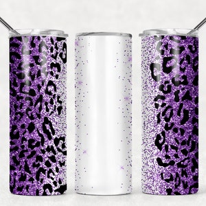 NOT A DIGITAL//Leopard Print Purple Glitter//Add your own Text// Sublimation Transfer// Ready To Press// 20 oz Skinny Tumbler Transfer