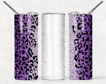 NO ES DIGITAL//Leopard Print Purple Glitter//Agrega tu propio texto// Transferencia de sublimación// Listo para imprimir// Transferencia de vaso delgado de 20 oz