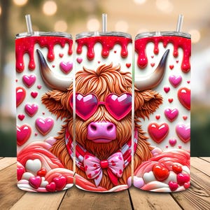 Valentines Highland Cow SUBLIMATION TRANSFER, Ready To Press Sublimation Transfer, 20 oz, Skinny Tumbler, Not A Digital