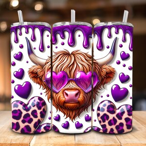 Leopard Hearts Highland Cow SUBLIMATION TRANSFER, Ready To Press Sublimation Transfer, 20 oz, Skinny Tumbler, Not A Digital