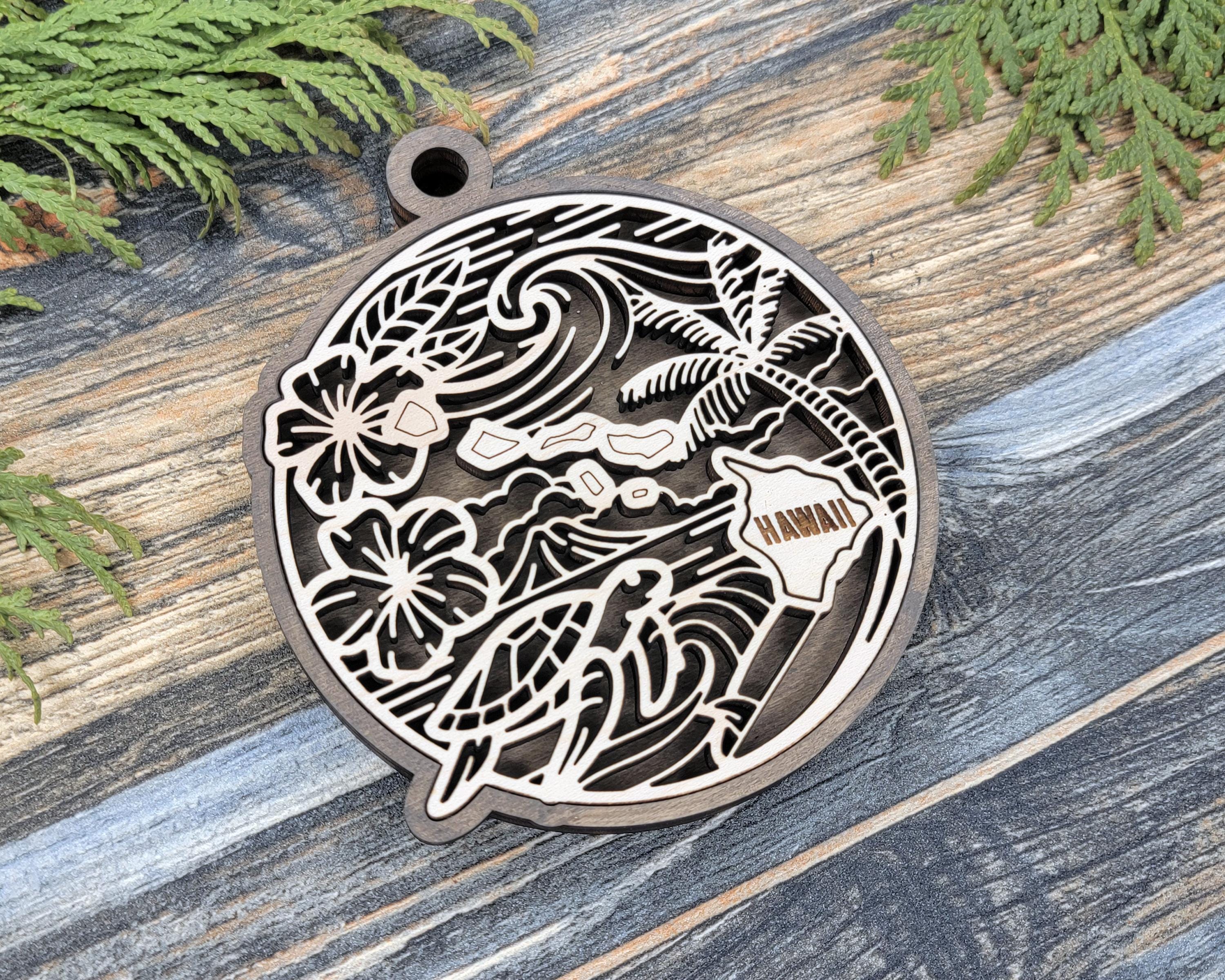 HAWAII State Ornament, Hawaii Layered & Engraved Christmas Ornament ...