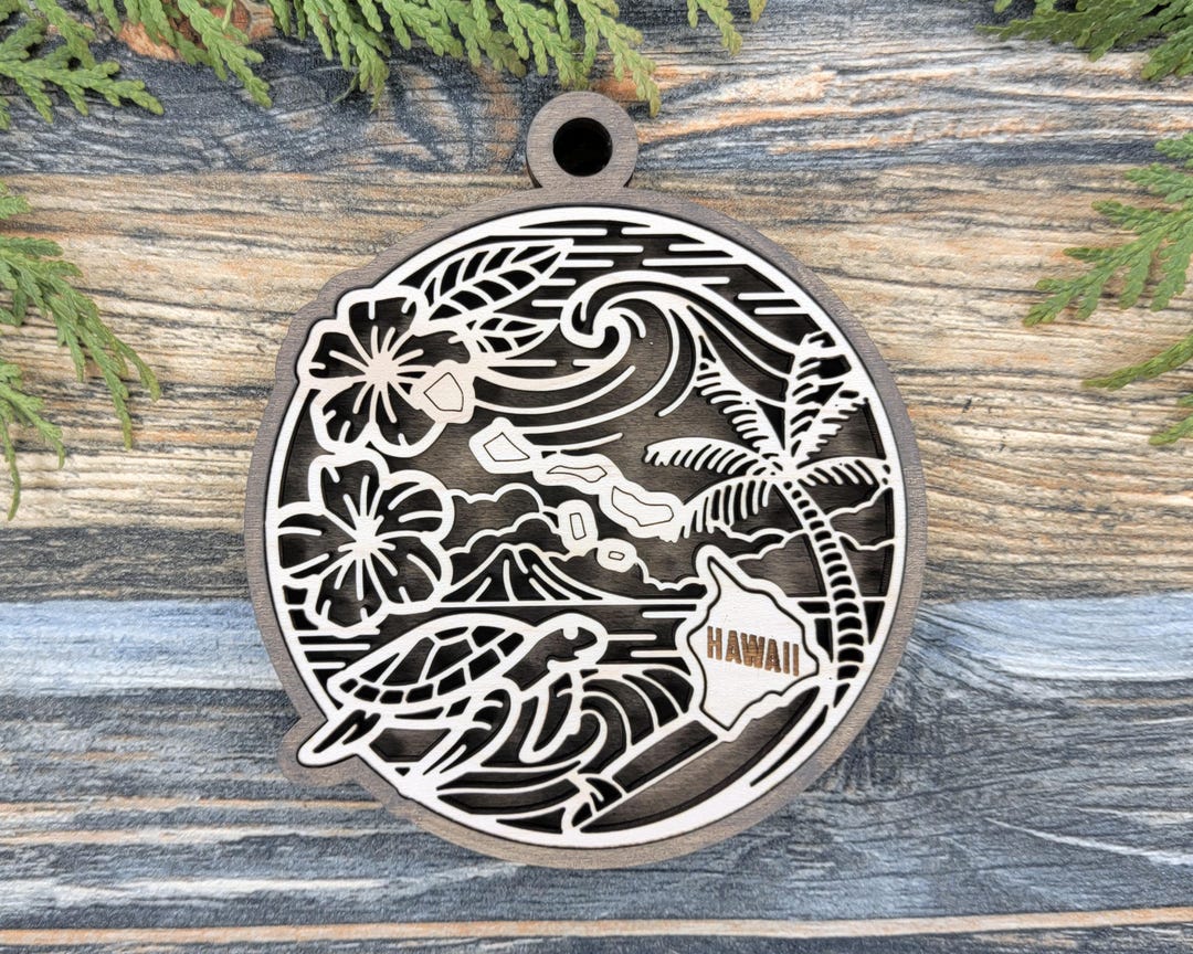 HAWAII State Ornament, Hawaii Layered & Engraved Christmas Ornament ...