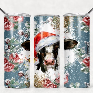NOT A DIGITAL//Christmas Cow Design// Sublimation Transfer// Ready To Press// 20 oz Skinny Tumbler Transfer