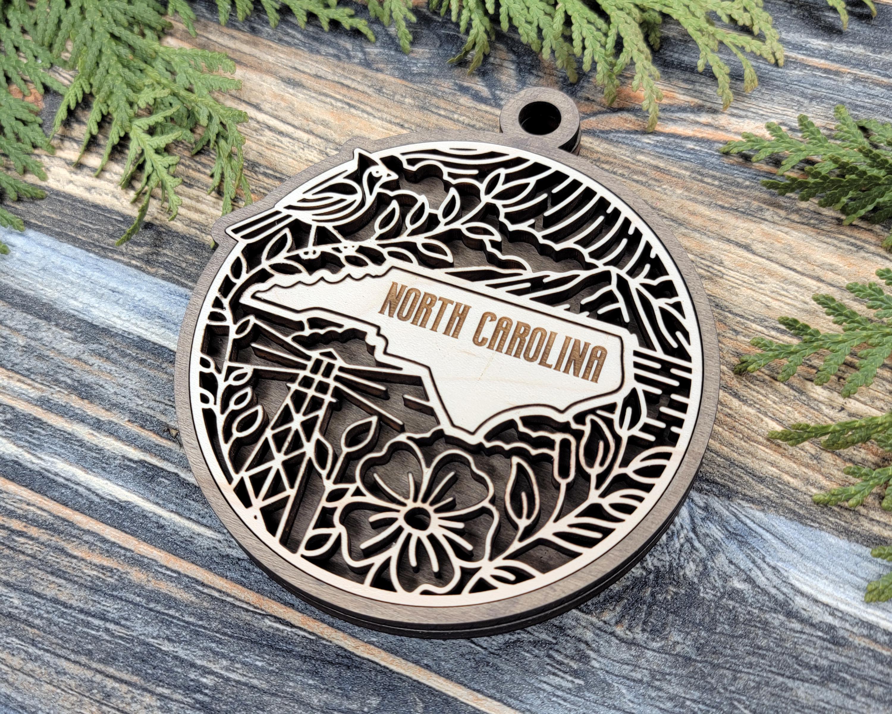 North Carolina State Ornament, NC Layered & Engraved Christmas Ornament ...