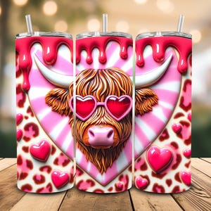 Valentines Highland Cow SUBLIMATION TRANSFER, Ready To Press Sublimation Transfer, 20 oz, Skinny Tumbler, Not A Digital