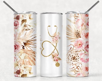 NOT A DIGITAL// Seamless//Floral Nurse Modern Gold Abstract// Sublimation Transfer// Ready To Press// 20 oz Skinny Tumbler Transfer