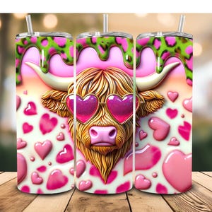 Hearts Highland Cow SUBLIMATION TRANSFER, Ready To Press Sublimation Transfer, 20 oz, Skinny Tumbler, Not A Digital