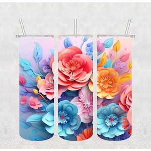 NO ES DIGITAL//Floral 3D// Transferencia de sublimación// Listo para prensar// Transferencia de vaso delgado de 20 oz