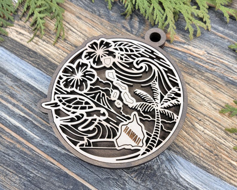 HAWAII State Ornament, Hawaii Layered & Engraved Christmas Ornament ...