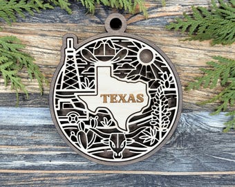 Adorno de madera artesanal de Texas - Amuleto del Estado de la Estrella Solitaria