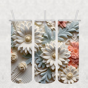 NO ES DIGITAL//Floral 3D//Transferencia de sublimación//Lista para prensar//Transferencia para vaso delgado de 20 oz