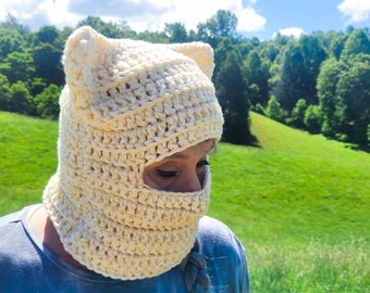 Crochet Balaclava Animal Ears | Ski Mask | Cat Ear Hat | Fox Wolf Ears | Customizable Colors Match Your Pet | Handmade | Crochet | Gift Idea