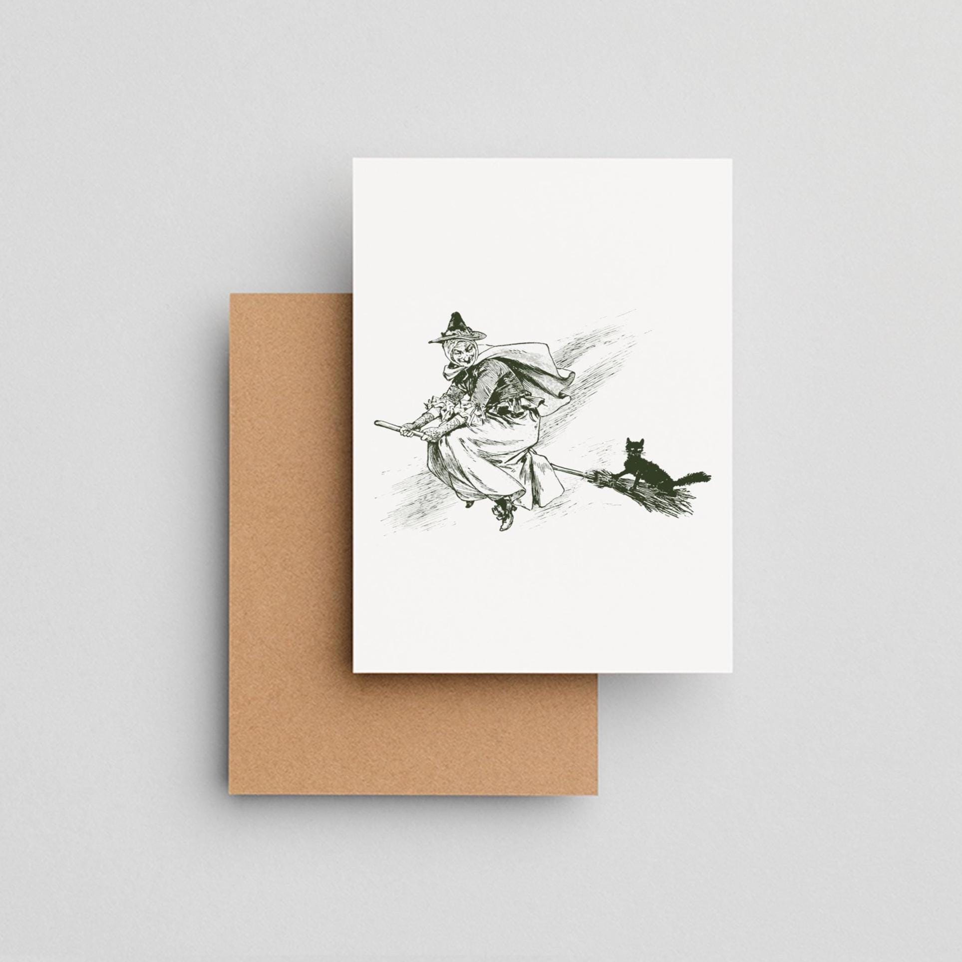 Flying Witch and Black Cat Greeting Card | Wicked Greeting Card ...