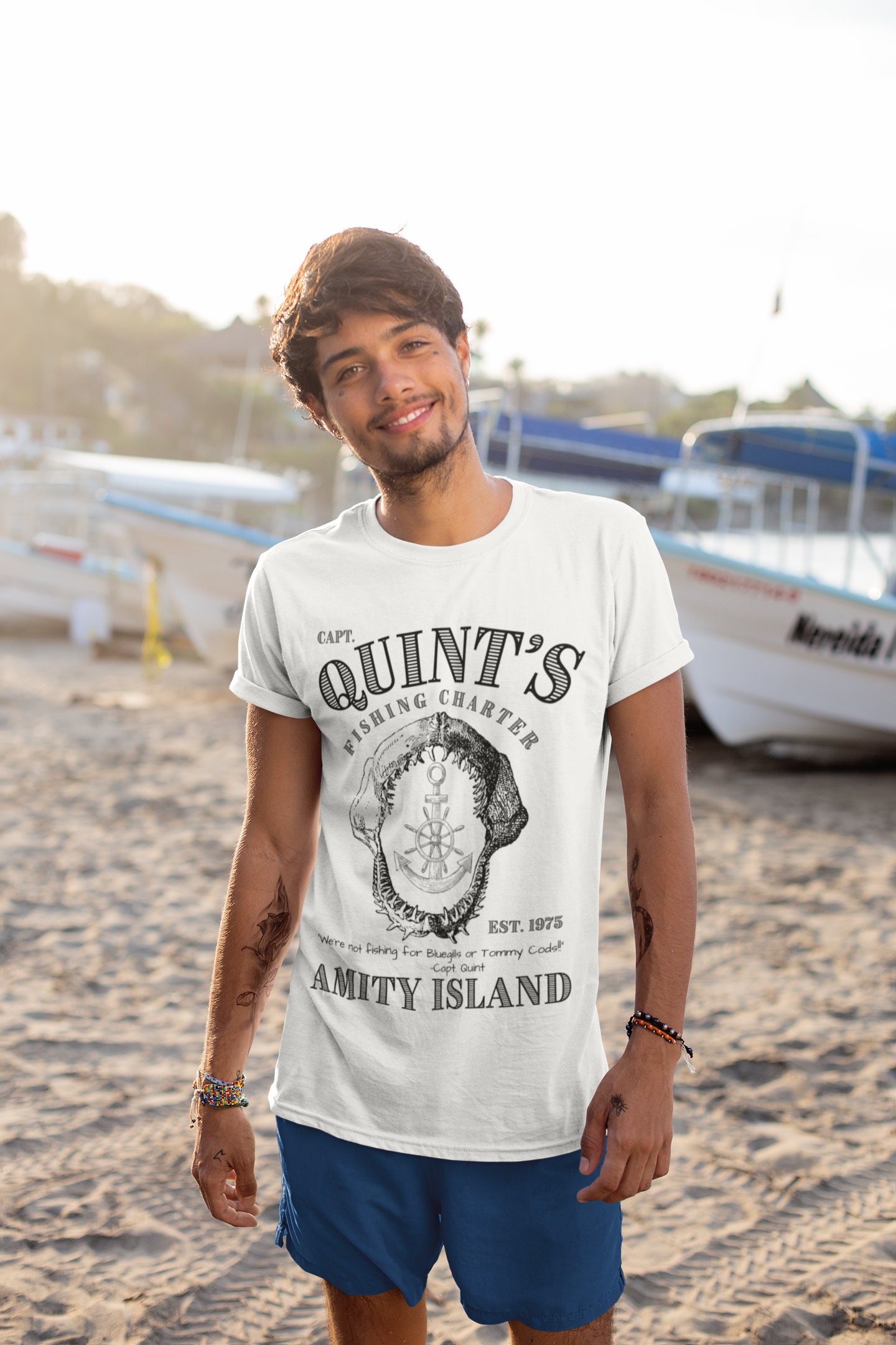 Jaws T Shirt, Quint's Fishing Charter T-shirt, Amity Island T