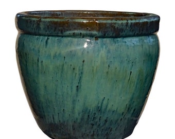 Pot de fleur TucanoHamburg, modèle Bamboo haut en jade, vert/bleu 38 x 30 cm, résistant au gel
