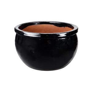 Tucano Hamburg Flower Pot / Planter “Bamboo” – Glazed Stoneware Pot Black 39×25 cm, Frost-Resistant & Handmade