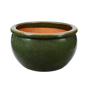 Maceta/jardinera TucanoHamburg “Bamboo” – Maceta de gres esmaltado verde oscuro de 19 x 12 cm, resistente a las heladas y hecha a mano