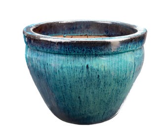 TucanoHamburg Flower pot / planter “Bamboo tall” – Glazed stoneware pot in green/blue 20 x 19 cm, frost-resistant & handmade