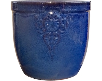 Pot de fleur TucanoHamburg, modèle emblème de fleur en bleu 26 x 25 cm, résistant au gel