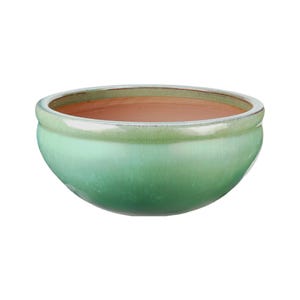 Maceta/jardinera TucanoHamburg “bowl” – Maceta de gres esmaltado verde jade 30 x 13 cm, resistente a las heladas y hecha a mano