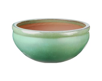 TucanoHamburg Flower pot / planter “bowl” – Glazed stoneware pot Jade green 30 x 13 cm, frost-resistant & handmade
