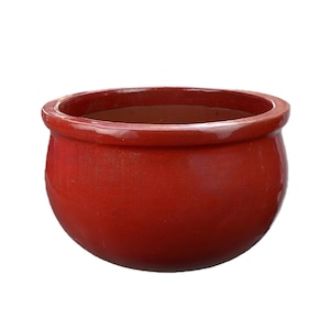 Pot de fleurs « Bambou » – Pot en grès émaillé rouge, 25 x 15 cm, résistant au gel et fait main