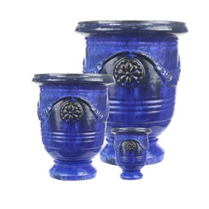 Tucano Hamburg set of 3 flowerpots / planters “Anduze” – Glazed stoneware pots in blue, frost-resistant & handmade