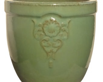 Pot de fleur TucanoHamburg, modèle emblème de fleur en jade, vert 32 x 28 cm, résistant au gel