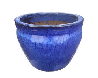 Tucano Hamburg flowerpot / planter “Bamboo Tall” – Glazed stoneware pot blue 20 x 19 cm, frost-resistant & handmade