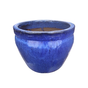 Tucano Hamburg flowerpot / planter “Bamboo Tall” – Glazed stoneware pot blue 29 x 25 cm, frost-resistant & handmade
