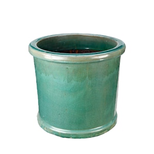 Maceta/jardinera TucanoHamburg “Cylinder” – Maceta de gres esmaltado verde jade 20 x 17 cm, resistente a las heladas y hecha a mano