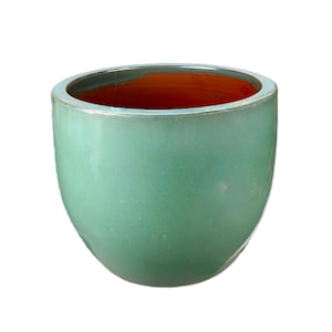 Maceta/jardinera TucanoHamburg “Egg pot” – Maceta de gres esmaltado verde jade 30 x 25 cm, resistente a las heladas y hecha a mano