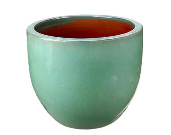 TucanoHamburg Flower pot / planter “Egg pot” – Glazed stoneware pot Jade green 30 x 25 cm, frost-resistant & handmade