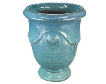 TucanoHamburg flower pot / planter “Anduze” – Glazed stoneware pot in green/blue 35 x 42 cm, frost-resistant & handmade