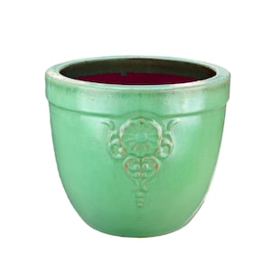 Maceta TucanoHamburg “Flower Emblem” – Maceta de gres esmaltado verde jade, 19 x 17 cm, resistente a las heladas y hecha a mano