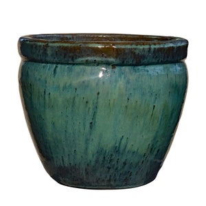 TucanoHamburg flowerpot, model Bamboo tall green/blue, 29 x 25 cm, frost-resistant