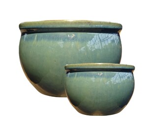 TucanoHamburg flower pot, model set of 2 bamboo jade, green/blue (19 x 13 cm and 28 x 18 cm), frost-resistant